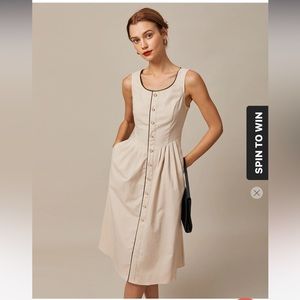 Rihoas The Khaki Round Neck A-Line Midi Dress